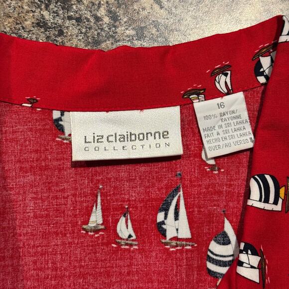 Liz Claiborne Top Vintage Sailboat Nautical Retro Preppy Classic Button Up 16 - Picture 3 of 7